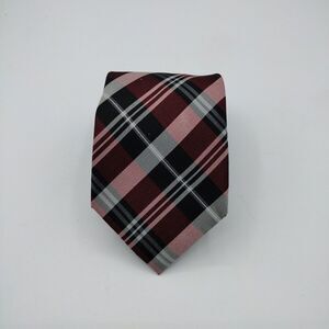 Mens Necktie Croft & Barrow Tie Red White Black Checkered 56" x 3.5" Vintage